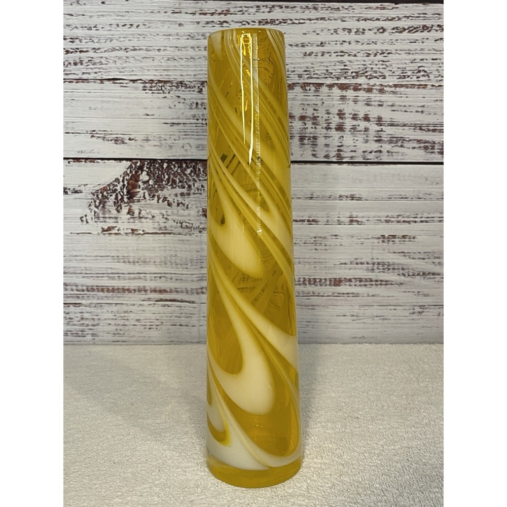 Glass Vase Yellow White Swirl Design 11.5" Tall‎ Home Decor